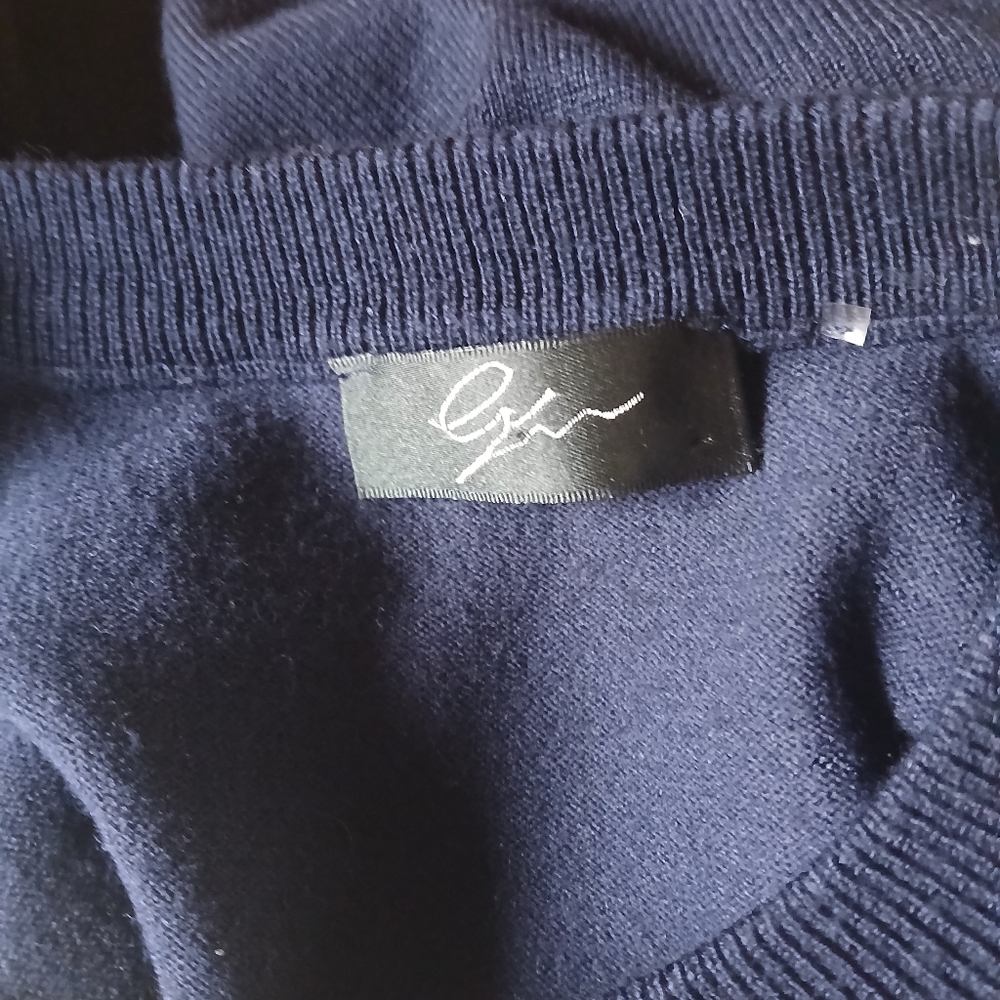 Cyrus Navy Crewneck 3/4 Sleeve Rayon Nylon Cardigan Large - Picture 5 of 7